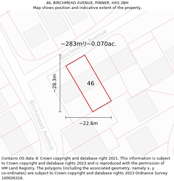 46, BIRCHMEAD AVENUE, PINNER, HA5 2BH: Plot and title map