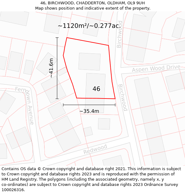 46, BIRCHWOOD, CHADDERTON, OLDHAM, OL9 9UH: Plot and title map