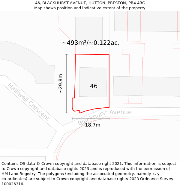 46, BLACKHURST AVENUE, HUTTON, PRESTON, PR4 4BG: Plot and title map