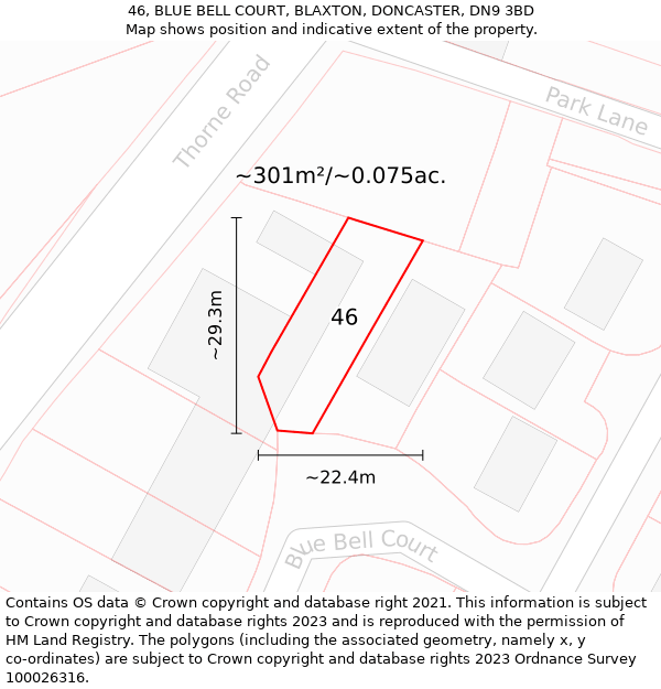 46, BLUE BELL COURT, BLAXTON, DONCASTER, DN9 3BD: Plot and title map