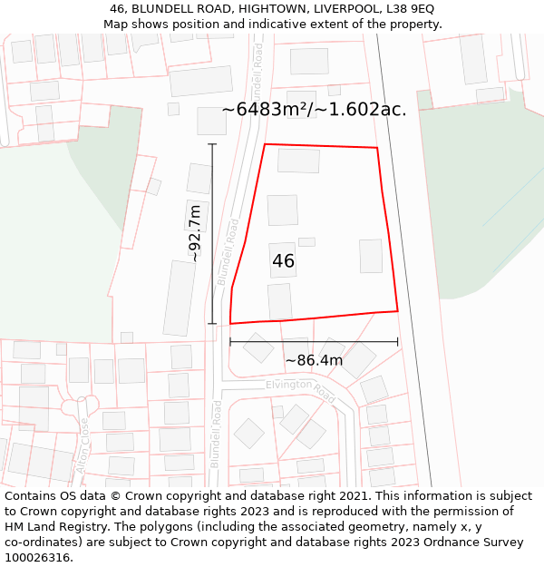 46, BLUNDELL ROAD, HIGHTOWN, LIVERPOOL, L38 9EQ: Plot and title map