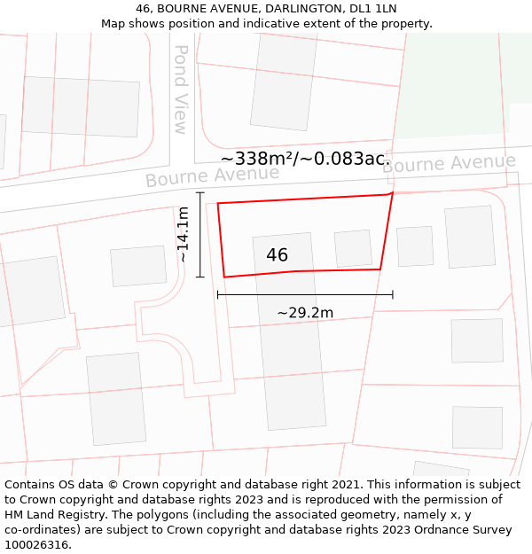 46, BOURNE AVENUE, DARLINGTON, DL1 1LN: Plot and title map