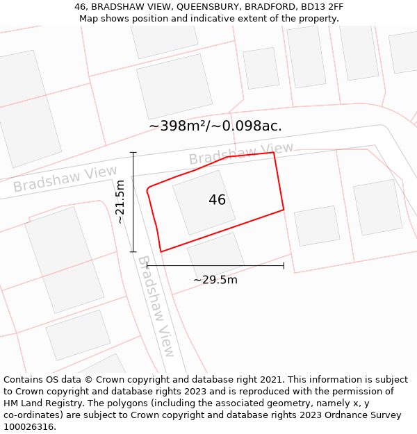 46, BRADSHAW VIEW, QUEENSBURY, BRADFORD, BD13 2FF: Plot and title map