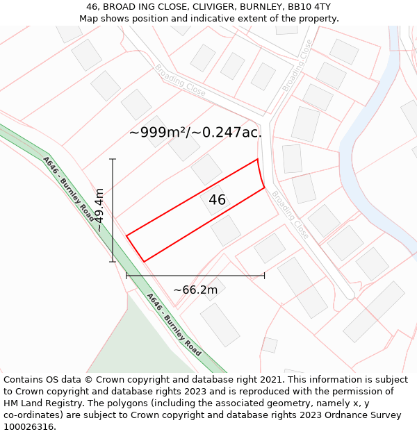 46, BROAD ING CLOSE, CLIVIGER, BURNLEY, BB10 4TY: Plot and title map