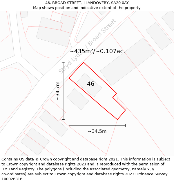 46, BROAD STREET, LLANDOVERY, SA20 0AY: Plot and title map