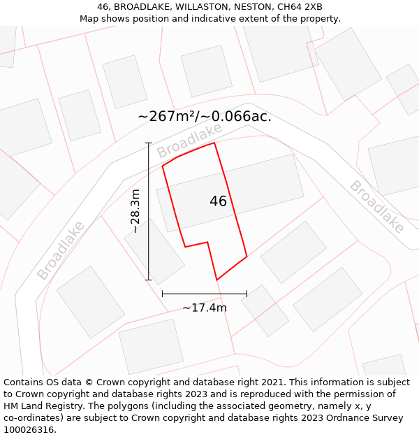 46, BROADLAKE, WILLASTON, NESTON, CH64 2XB: Plot and title map