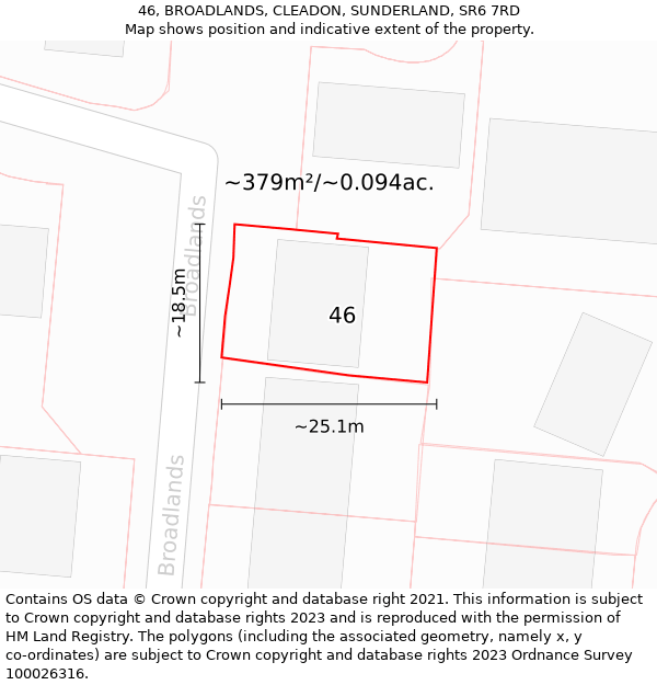 46, BROADLANDS, CLEADON, SUNDERLAND, SR6 7RD: Plot and title map