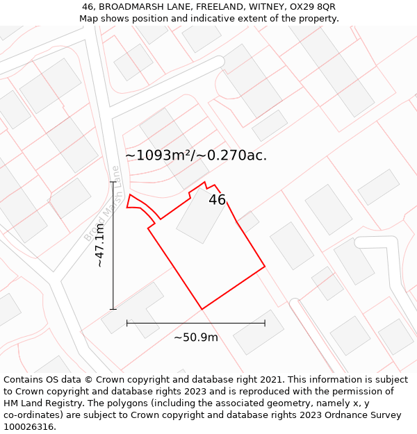 46, BROADMARSH LANE, FREELAND, WITNEY, OX29 8QR: Plot and title map