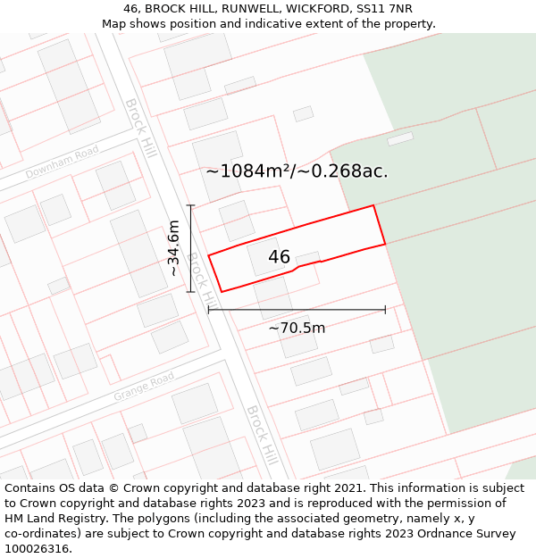 46, BROCK HILL, RUNWELL, WICKFORD, SS11 7NR: Plot and title map