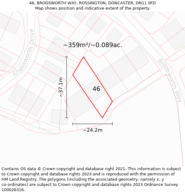 46, BRODSWORTH WAY, ROSSINGTON, DONCASTER, DN11 0FD: Plot and title map