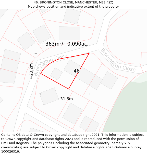 46, BRONINGTON CLOSE, MANCHESTER, M22 4ZQ: Plot and title map