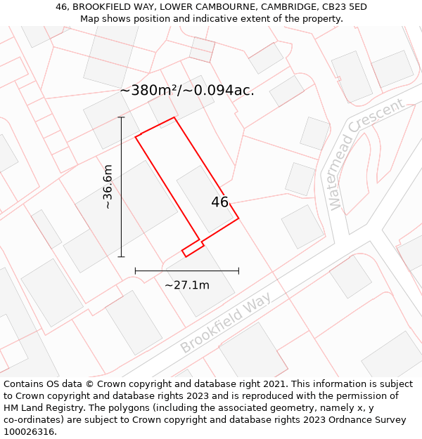 46, BROOKFIELD WAY, LOWER CAMBOURNE, CAMBRIDGE, CB23 5ED: Plot and title map