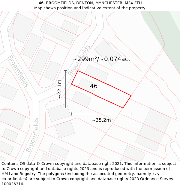 46, BROOMFIELDS, DENTON, MANCHESTER, M34 3TH: Plot and title map