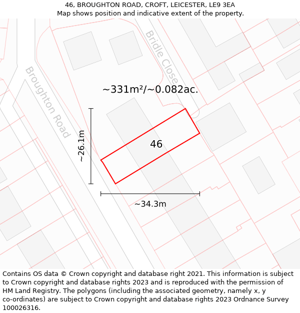 46, BROUGHTON ROAD, CROFT, LEICESTER, LE9 3EA: Plot and title map