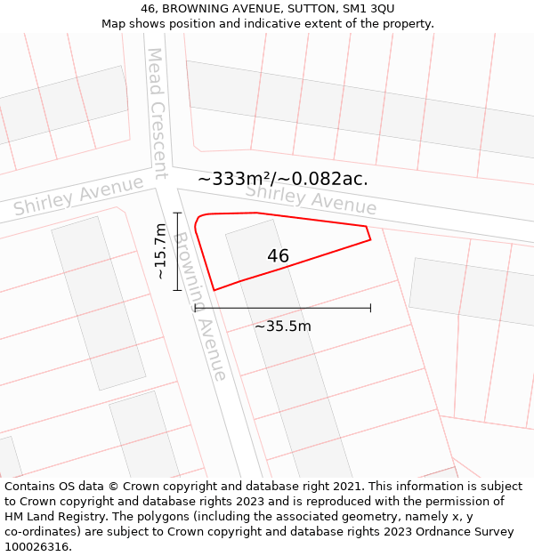 46, BROWNING AVENUE, SUTTON, SM1 3QU: Plot and title map