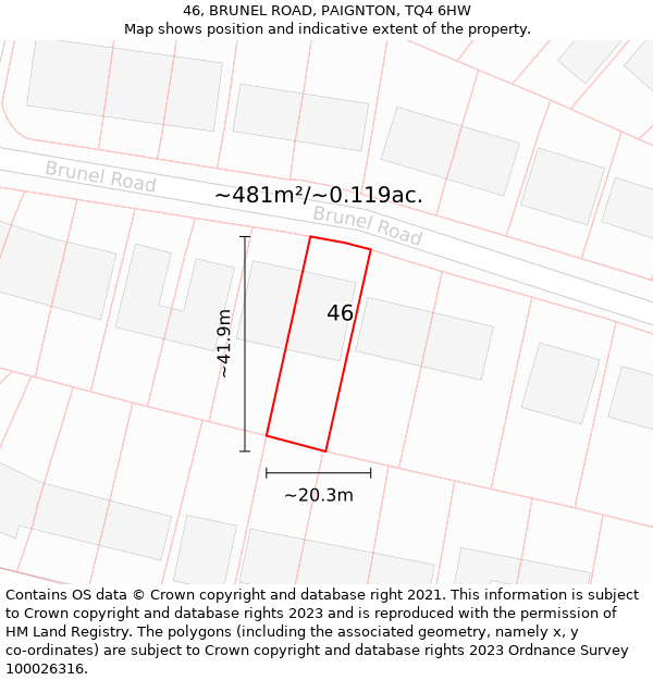 46, BRUNEL ROAD, PAIGNTON, TQ4 6HW: Plot and title map