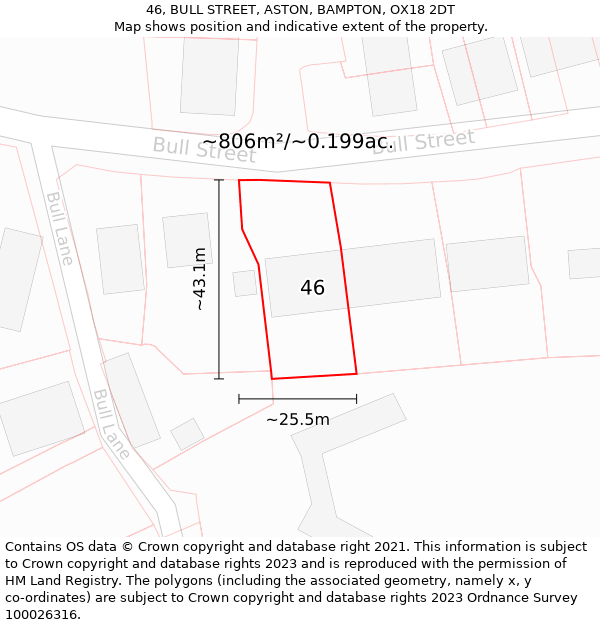 46, BULL STREET, ASTON, BAMPTON, OX18 2DT: Plot and title map