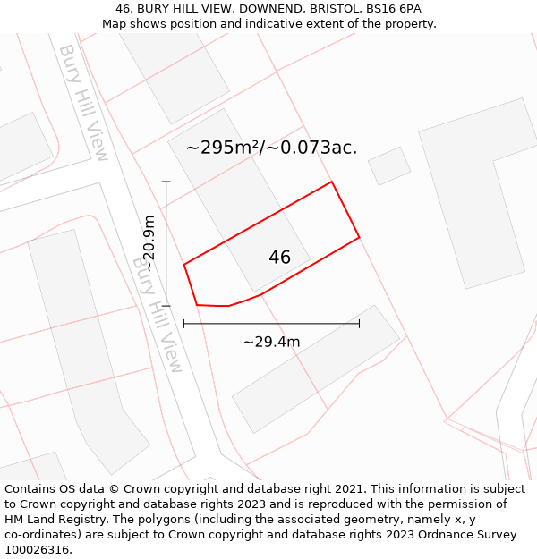 46, BURY HILL VIEW, DOWNEND, BRISTOL, BS16 6PA: Plot and title map