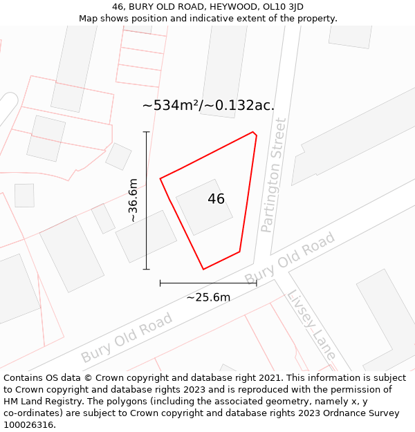 46, BURY OLD ROAD, HEYWOOD, OL10 3JD: Plot and title map