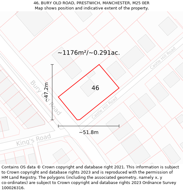 46, BURY OLD ROAD, PRESTWICH, MANCHESTER, M25 0ER: Plot and title map