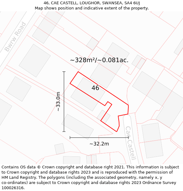 46, CAE CASTELL, LOUGHOR, SWANSEA, SA4 6UJ: Plot and title map