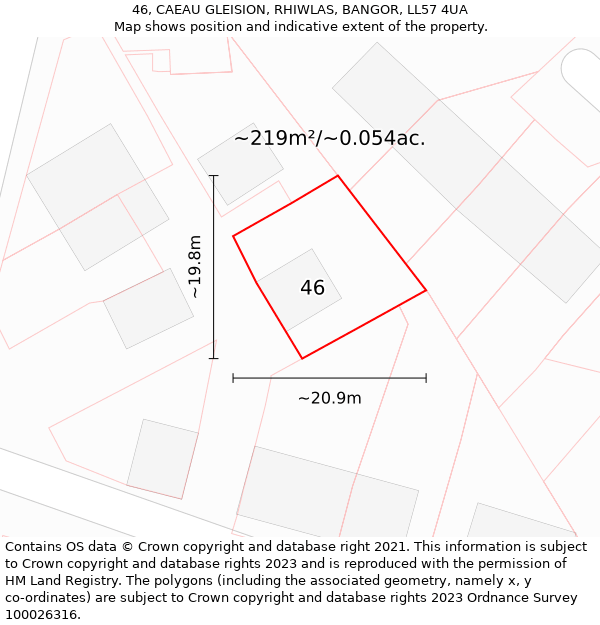 46, CAEAU GLEISION, RHIWLAS, BANGOR, LL57 4UA: Plot and title map