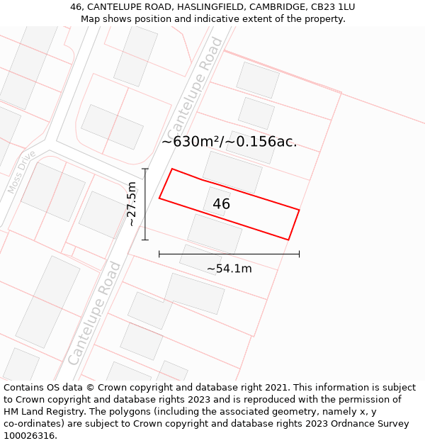 46, CANTELUPE ROAD, HASLINGFIELD, CAMBRIDGE, CB23 1LU: Plot and title map