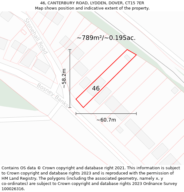 46, CANTERBURY ROAD, LYDDEN, DOVER, CT15 7ER: Plot and title map