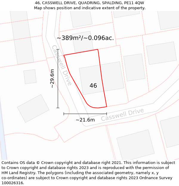 46, CASSWELL DRIVE, QUADRING, SPALDING, PE11 4QW: Plot and title map