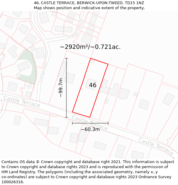 46, CASTLE TERRACE, BERWICK-UPON-TWEED, TD15 1NZ: Plot and title map