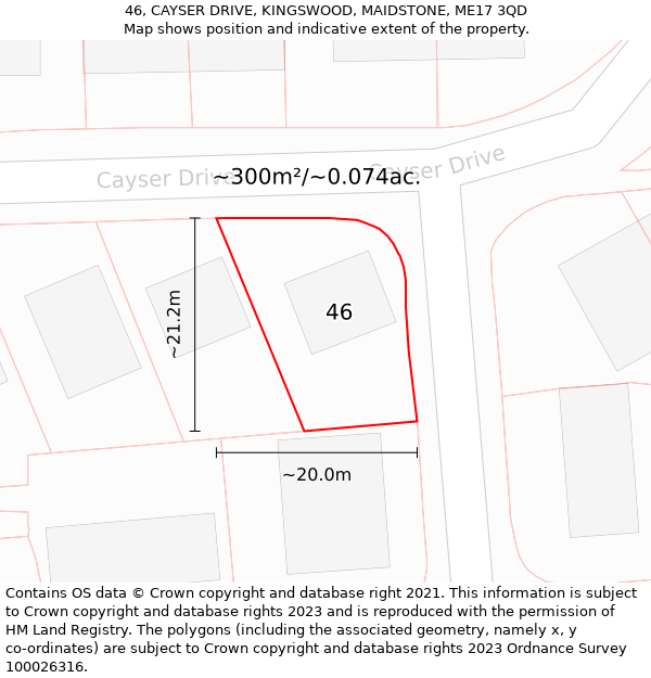 46, CAYSER DRIVE, KINGSWOOD, MAIDSTONE, ME17 3QD: Plot and title map