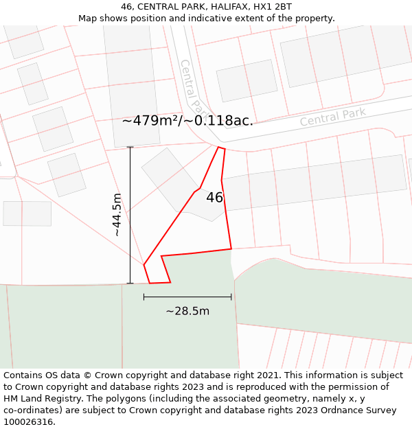 46, CENTRAL PARK, HALIFAX, HX1 2BT: Plot and title map