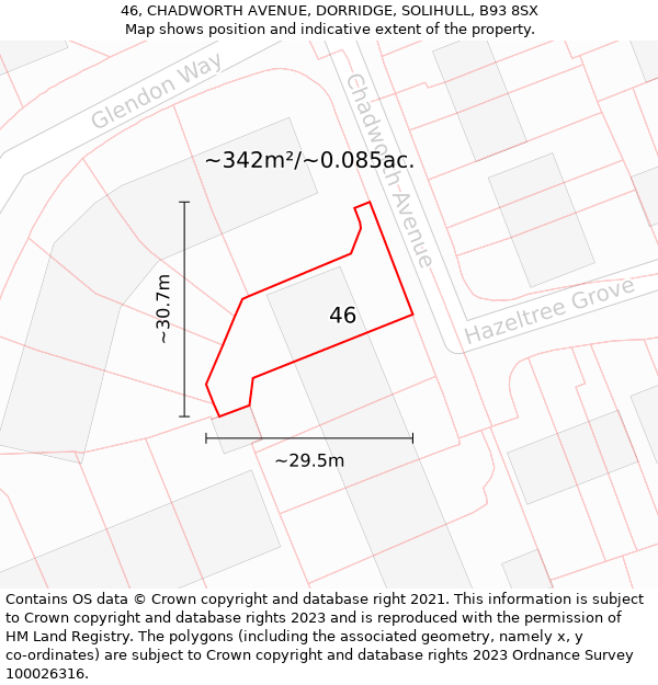 46, CHADWORTH AVENUE, DORRIDGE, SOLIHULL, B93 8SX: Plot and title map