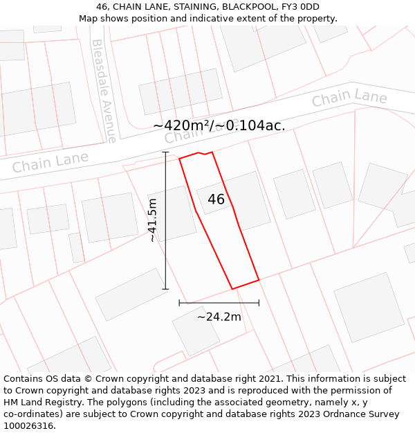 46, CHAIN LANE, STAINING, BLACKPOOL, FY3 0DD: Plot and title map