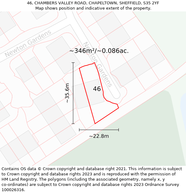 46, CHAMBERS VALLEY ROAD, CHAPELTOWN, SHEFFIELD, S35 2YF: Plot and title map