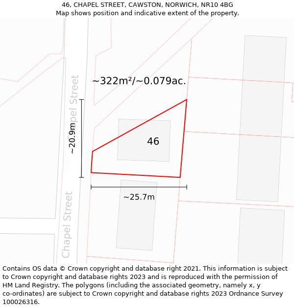 46, CHAPEL STREET, CAWSTON, NORWICH, NR10 4BG: Plot and title map