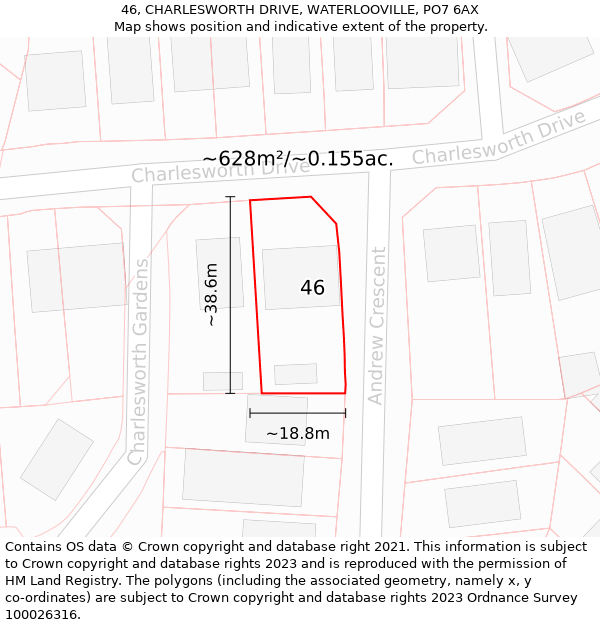 46, CHARLESWORTH DRIVE, WATERLOOVILLE, PO7 6AX: Plot and title map