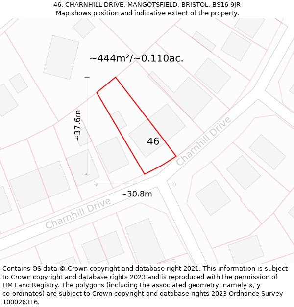 46, CHARNHILL DRIVE, MANGOTSFIELD, BRISTOL, BS16 9JR: Plot and title map