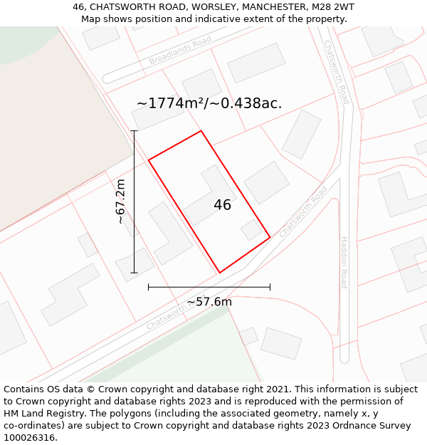 46, CHATSWORTH ROAD, WORSLEY, MANCHESTER, M28 2WT: Plot and title map