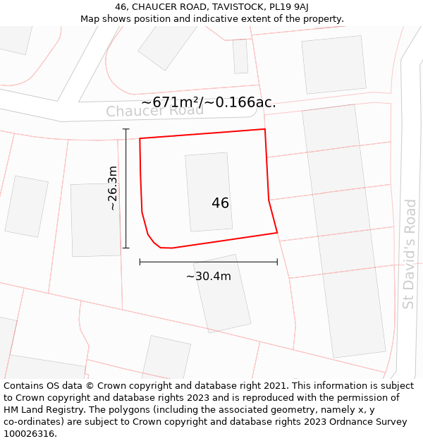 46, CHAUCER ROAD, TAVISTOCK, PL19 9AJ: Plot and title map