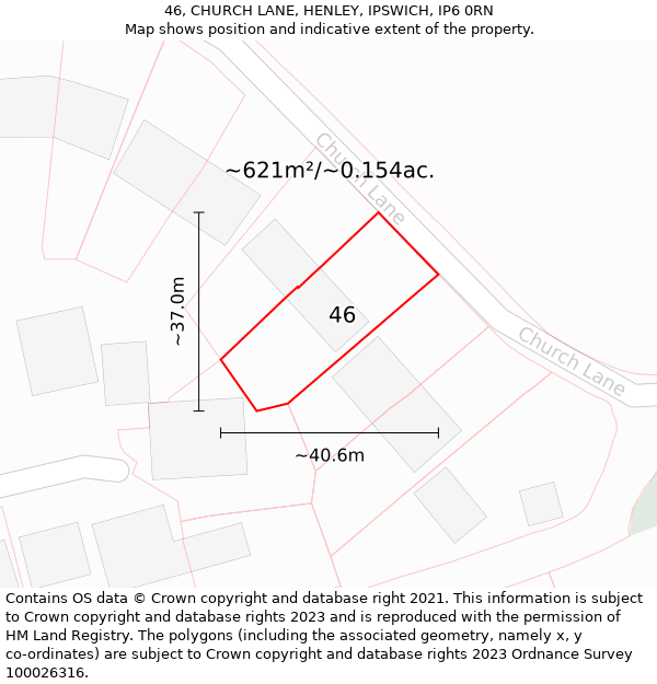 46, CHURCH LANE, HENLEY, IPSWICH, IP6 0RN: Plot and title map