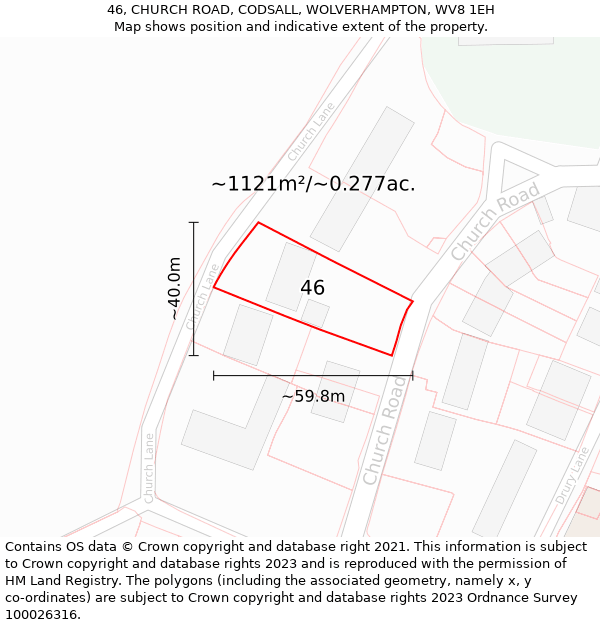 46, CHURCH ROAD, CODSALL, WOLVERHAMPTON, WV8 1EH: Plot and title map