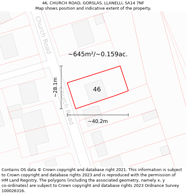 46, CHURCH ROAD, GORSLAS, LLANELLI, SA14 7NF: Plot and title map