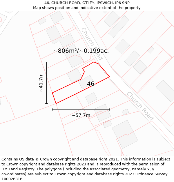 46, CHURCH ROAD, OTLEY, IPSWICH, IP6 9NP: Plot and title map