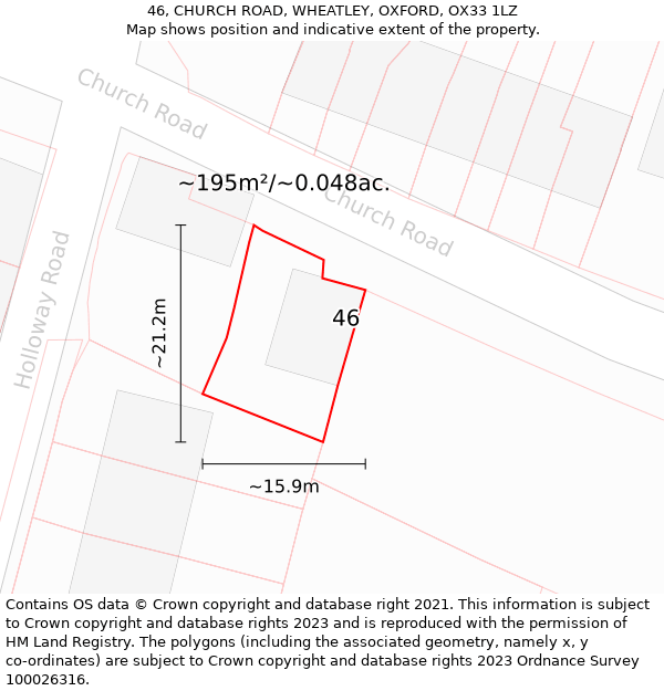 46, CHURCH ROAD, WHEATLEY, OXFORD, OX33 1LZ: Plot and title map