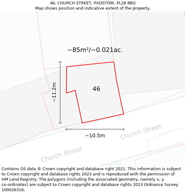 46, CHURCH STREET, PADSTOW, PL28 8BG: Plot and title map