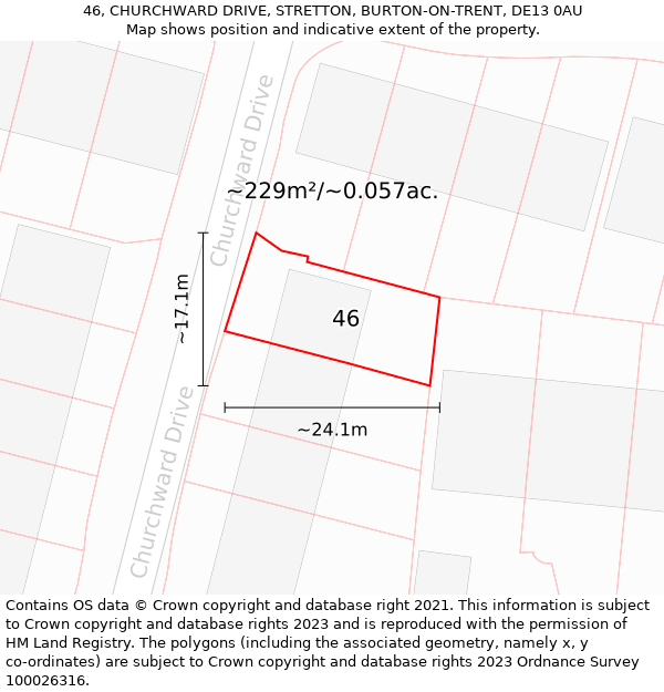 46, CHURCHWARD DRIVE, STRETTON, BURTON-ON-TRENT, DE13 0AU: Plot and title map