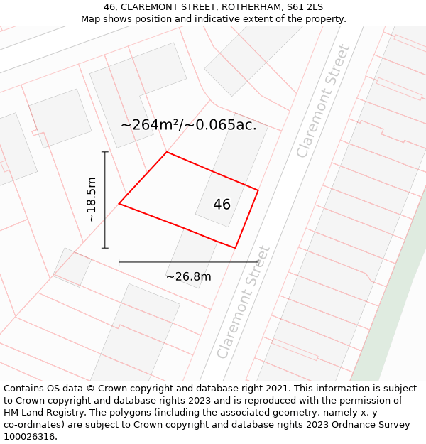 46, CLAREMONT STREET, ROTHERHAM, S61 2LS: Plot and title map