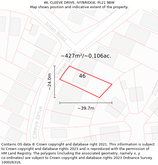 46, CLEEVE DRIVE, IVYBRIDGE, PL21 9BW: Plot and title map