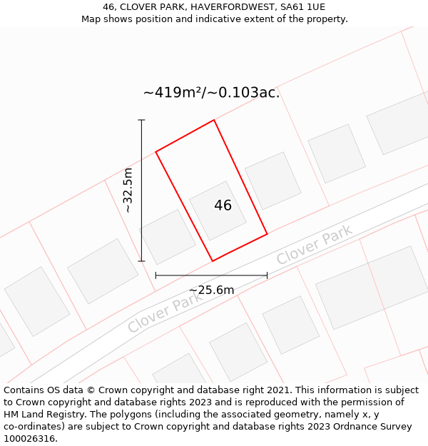 46, CLOVER PARK, HAVERFORDWEST, SA61 1UE: Plot and title map